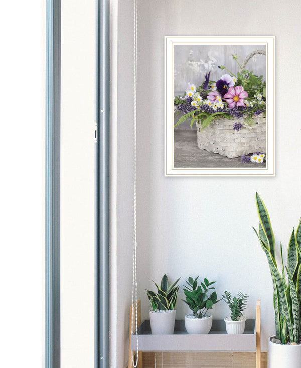 Homeroots Fresh Garden Basket Framed Print Wall Art - Rustic Charm For Modern Farmhouse Decor And Style White Wood 530173