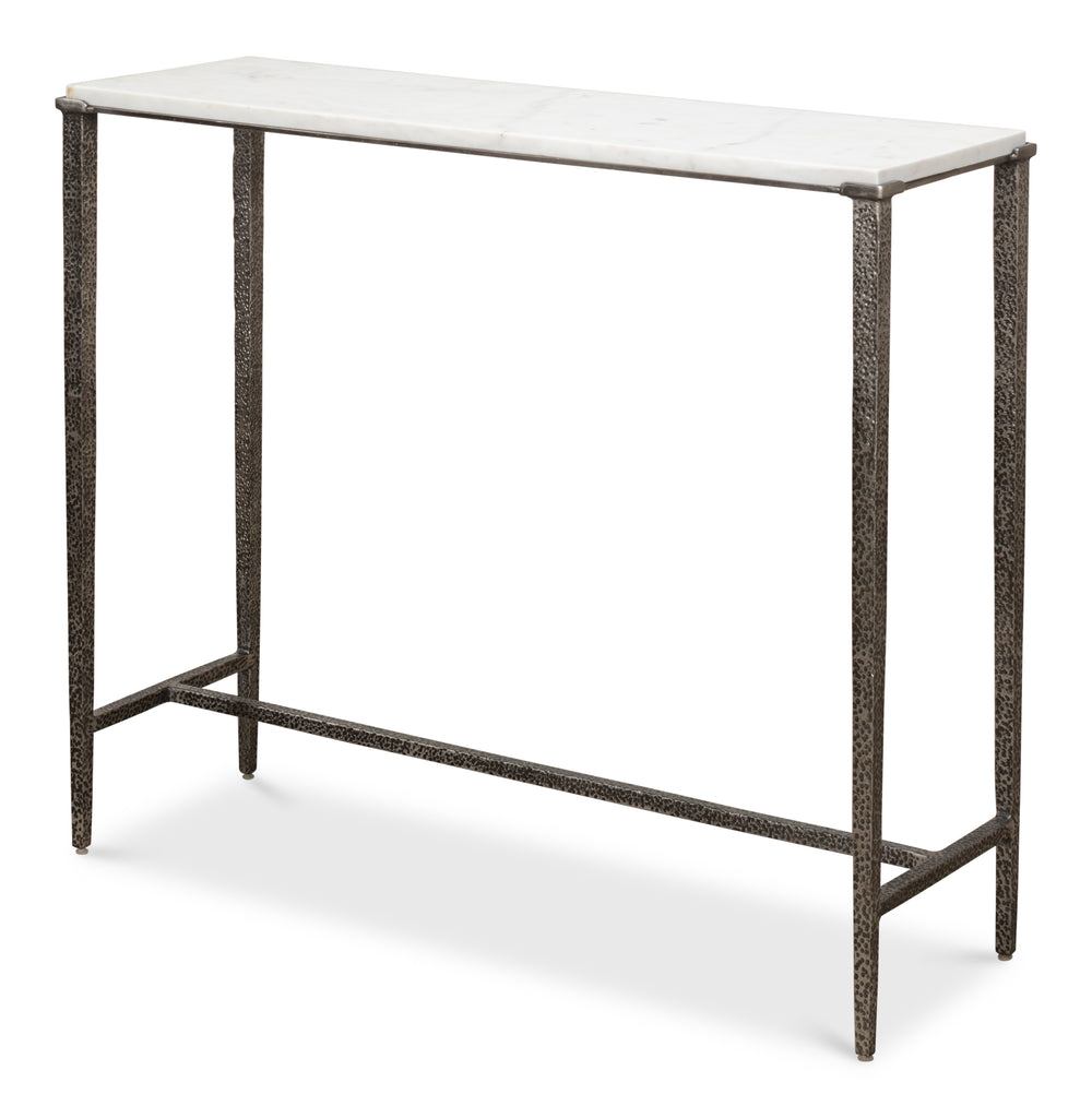 Sarreid Banswara Console Table - Elegant Antique Nickel Finish With White Marble Top & Sturdy Iron Frame Silver  53018