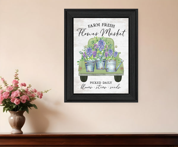 Homeroots Flower Market Hyacinths Black Framed Print - Rustic Wall Art For Modern Farmhouse Décor 19x15in  Wood 530182