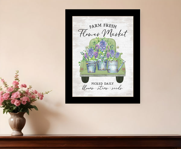 Homeroots Flower Market Hyacinths Framed Wall Art Print – Rustic Farmhouse Decor To Brighten Your Space Black Wood 530183