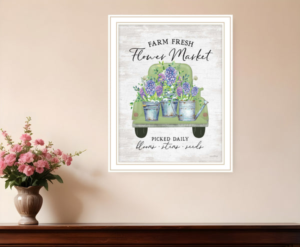 Homeroots Flower Market Hyacinths Framed Wall Art Print – Rustic Farmhouse Decor To Brighten Your Space White Wood 530185