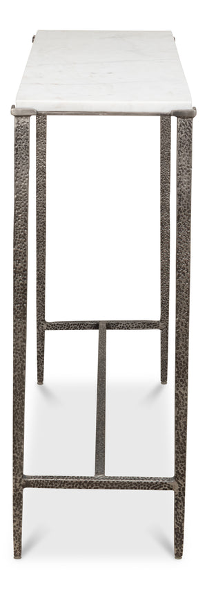 Sarreid Banswara Console Table - Elegant Antique Nickel Finish With White Marble Top & Sturdy Iron Frame Silver  53018