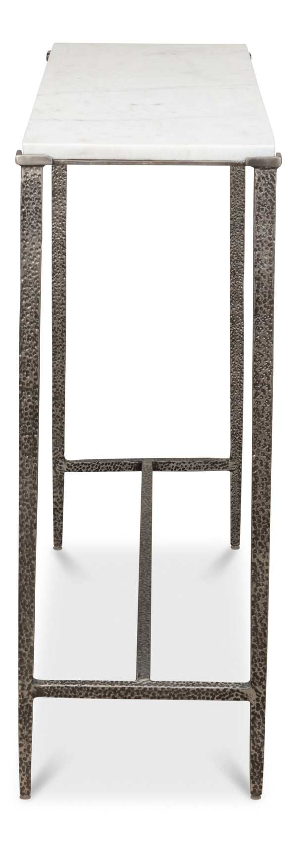 Sarreid Banswara Console Table - Elegant Antique Nickel Finish With White Marble Top & Sturdy Iron Frame Silver  53018
