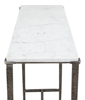 Sarreid Banswara Console Table - Elegant Antique Nickel Finish With White Marble Top & Sturdy Iron Frame Silver  53018