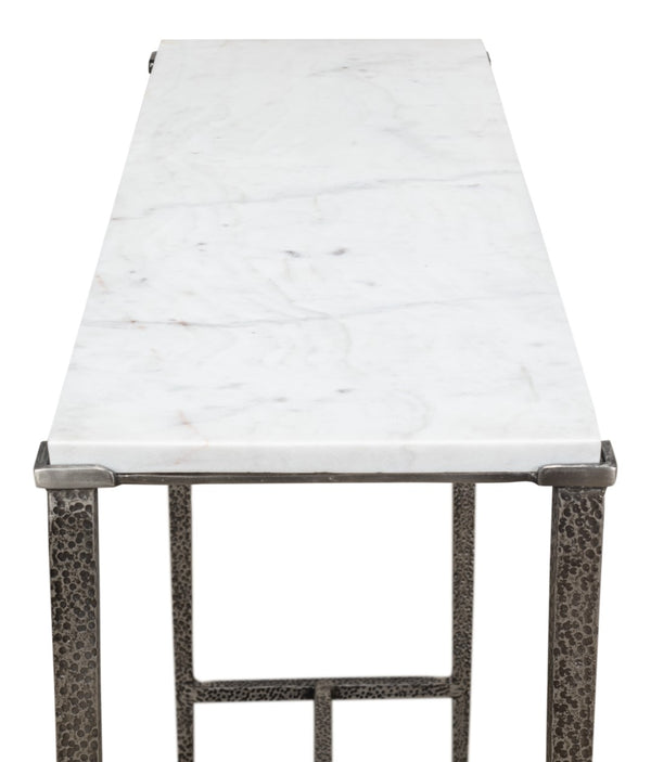 Sarreid Banswara Console Table - Elegant Antique Nickel Finish With White Marble Top & Sturdy Iron Frame Silver  53018