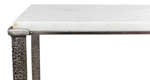 Sarreid Banswara Console Table - Elegant Antique Nickel Finish With White Marble Top & Sturdy Iron Frame Silver  53018