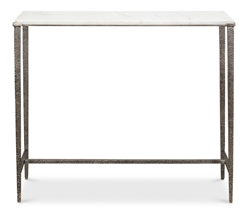 Sarreid Banswara Console Table - Elegant Antique Nickel Finish With White Marble Top & Sturdy Iron Frame Silver  53018