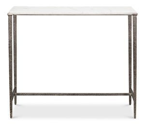 Sarreid Banswara Console Table - Elegant Antique Nickel Finish With White Marble Top & Sturdy Iron Frame Silver  53018