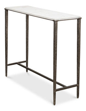 Sarreid Banswara Console Table - Elegant Antique Nickel Finish With White Marble Top & Sturdy Iron Frame Silver  53018