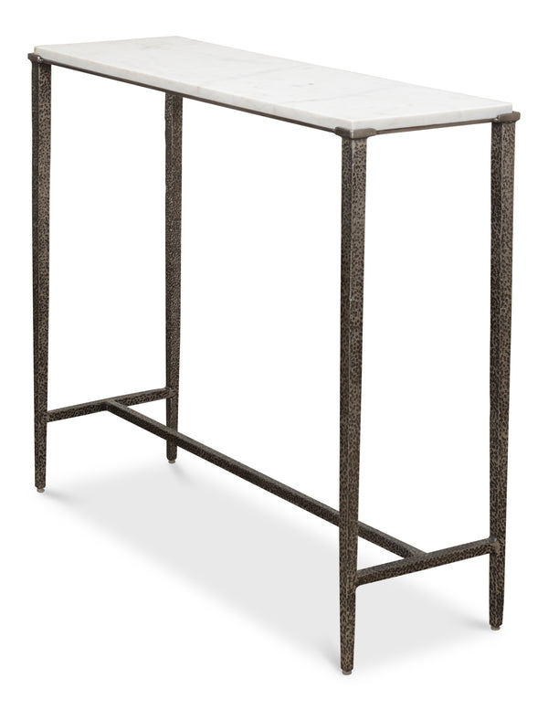 Sarreid Banswara Console Table - Elegant Antique Nickel Finish With White Marble Top & Sturdy Iron Frame Silver  53018