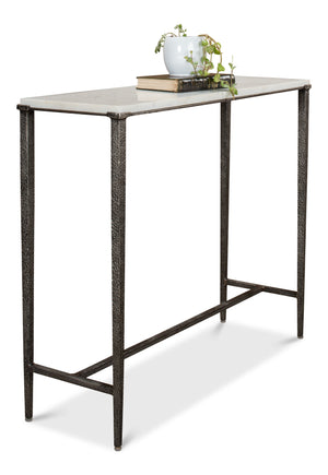Sarreid Banswara Console Table - Elegant Antique Nickel Finish With White Marble Top & Sturdy Iron Frame Silver  53018