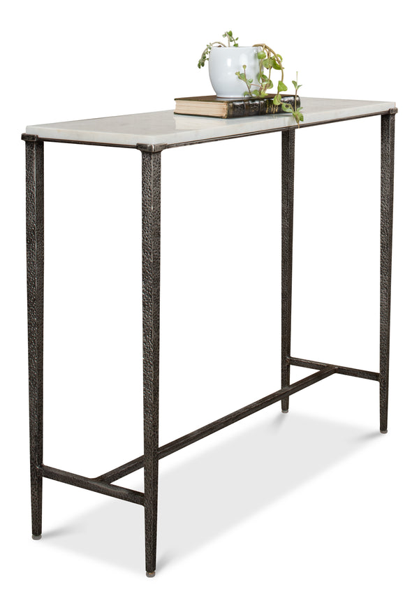 Sarreid Banswara Console Table - Elegant Antique Nickel Finish With White Marble Top & Sturdy Iron Frame Silver  53018