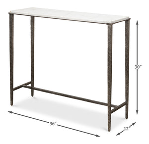 Sarreid Banswara Console Table - Elegant Antique Nickel Finish With White Marble Top & Sturdy Iron Frame Silver  53018