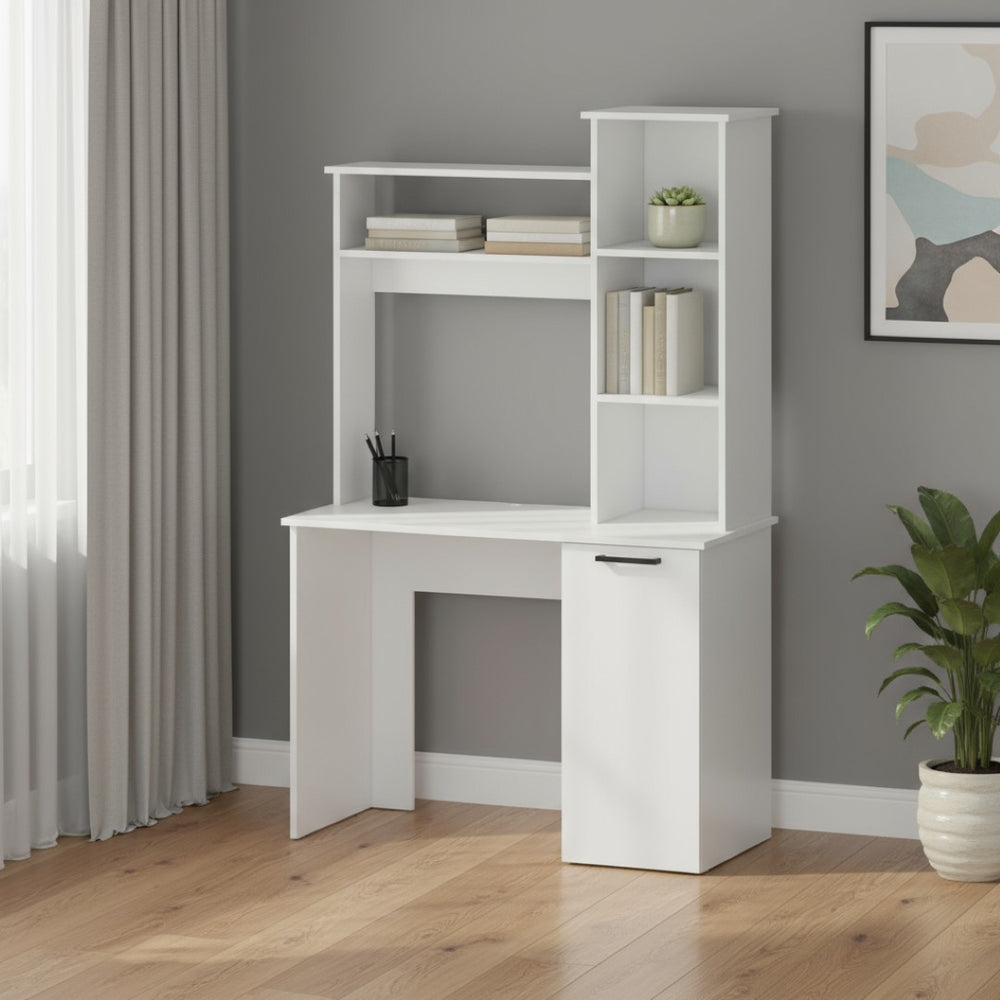HomeRoots 39" Elegant White Computer Desk with Hutch - Spacious Work Surface, Ample Storage & Classic Design 530193