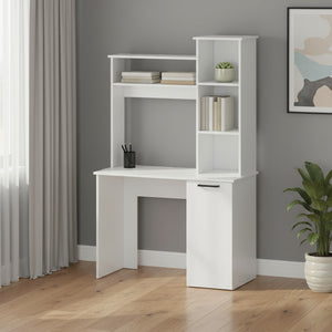 HomeRoots 39" Elegant White Computer Desk with Hutch - Spacious Work Surface, Ample Storage & Classic Design 530193