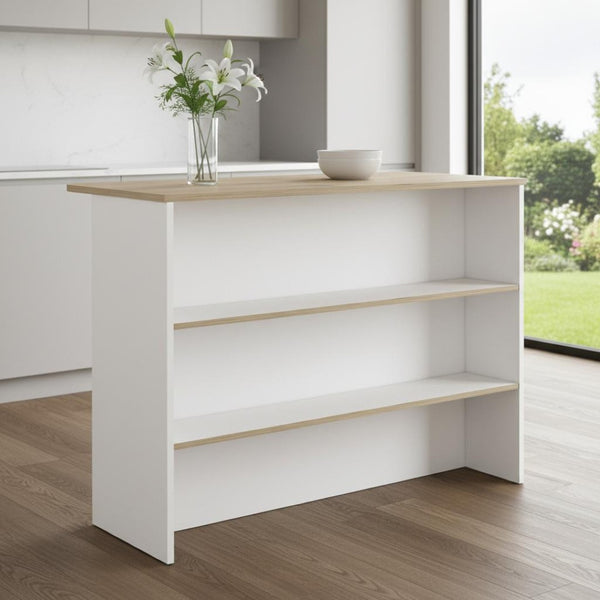 HomeRoots White Kitchen Island with Storage - Versatile 47" Work Surface, Rustic Design, Perfect for Any Home 530196