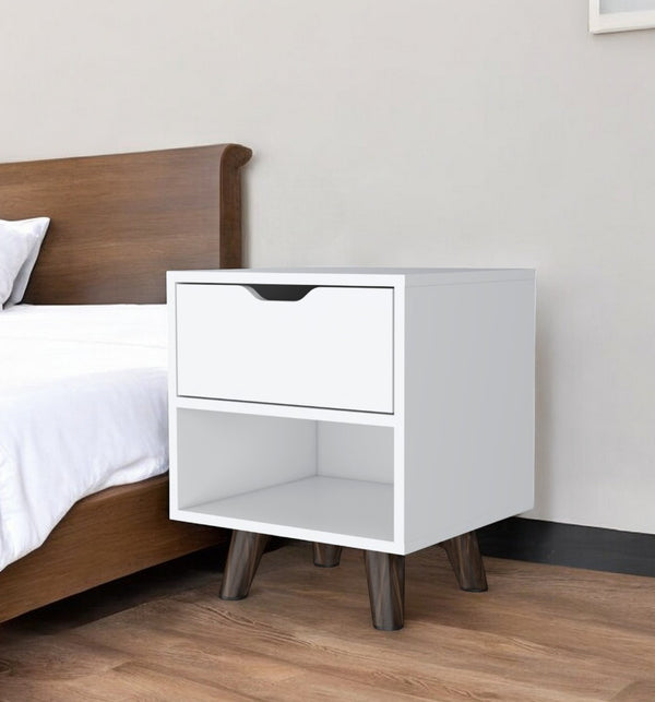 HomeRoots 19" White Wood Nightstand with Soft-Close Drawer, Open Shelf & Timeless Design for Small Spaces 530197