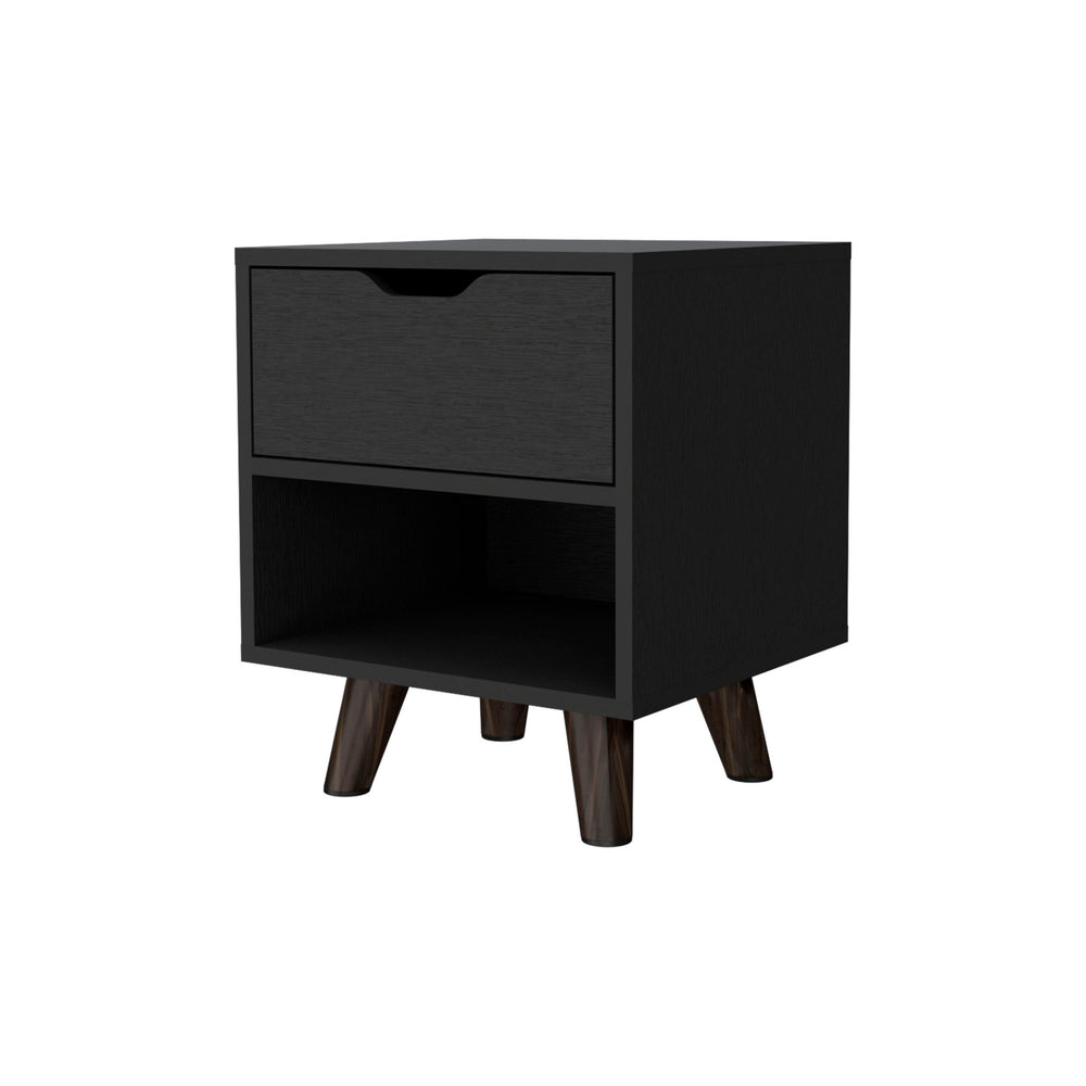Homeroots 19" Black One Drawer Faux Wood Nightstand   530198