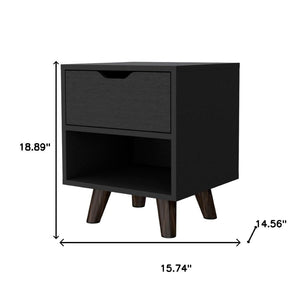 HomeRoots 19" Black Wood Nightstand with Drawer & Open Shelf - Stylish Compact Bedside Storage for Small Spaces 530198