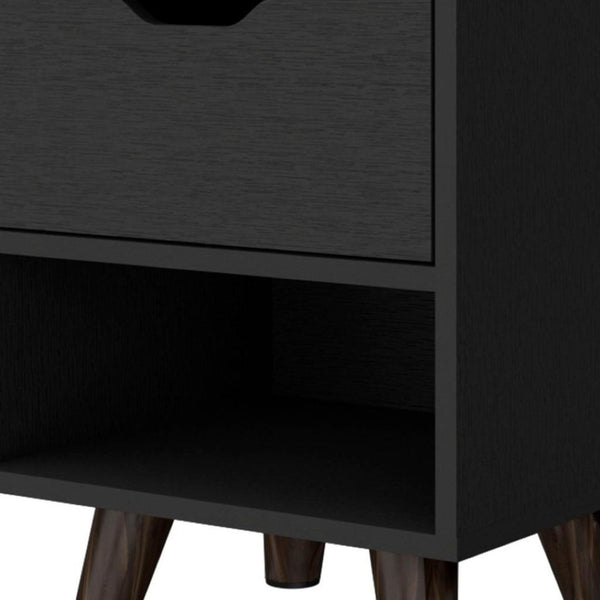 HomeRoots 19" Black Wood Nightstand with Drawer & Open Shelf - Stylish Compact Bedside Storage for Small Spaces 530198