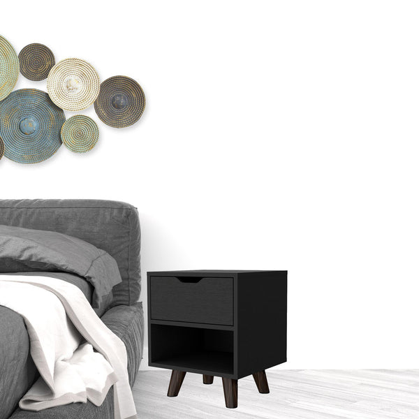 Homeroots 19" Black One Drawer Faux Wood Nightstand   530198