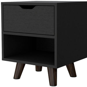 HomeRoots 19" Black Wood Nightstand with Drawer & Open Shelf - Stylish Compact Bedside Storage for Small Spaces 530198