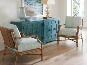 Lexington Barclay Butera Collins Bachelors Chest - Coastal-inspired Geometric Fretwork With Adjustable Shelves & Wire Management Seaglass  923-624