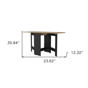 HomeRoots 24" Drop Leaf Trestle Base Dining Table - Elegant Wood Brown Top with Black Base for Versatile Spaces 530200
