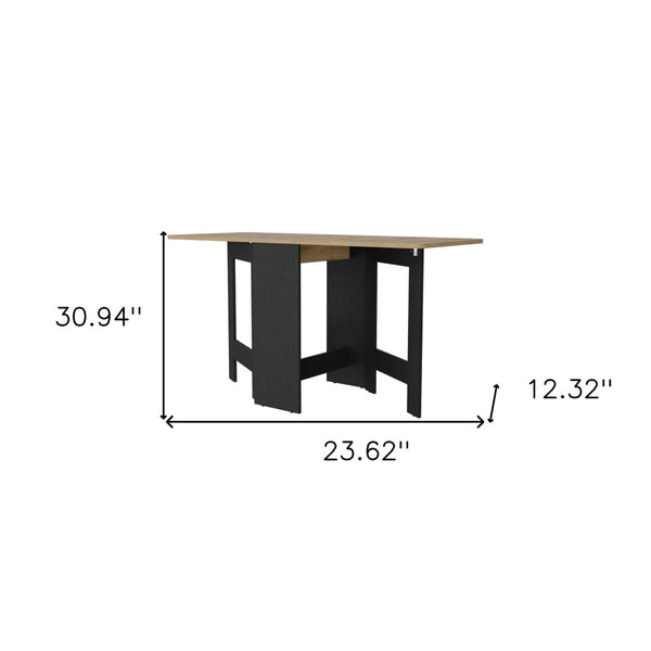 HomeRoots 24" Drop Leaf Trestle Base Dining Table - Elegant Wood Brown Top with Black Base for Versatile Spaces 530200