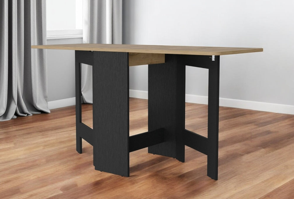 HomeRoots 24" Drop Leaf Trestle Base Dining Table - Elegant Wood Brown Top with Black Base for Versatile Spaces 530200
