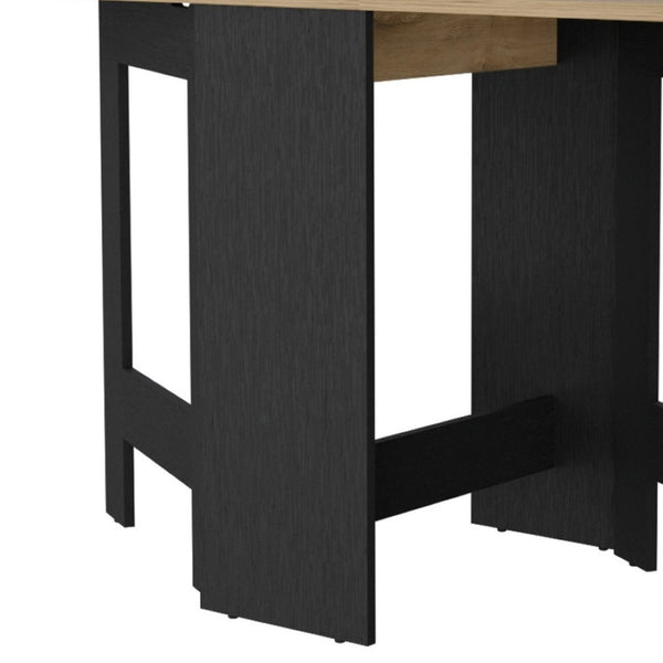 HomeRoots 24" Drop Leaf Trestle Base Dining Table - Elegant Wood Brown Top with Black Base for Versatile Spaces 530200