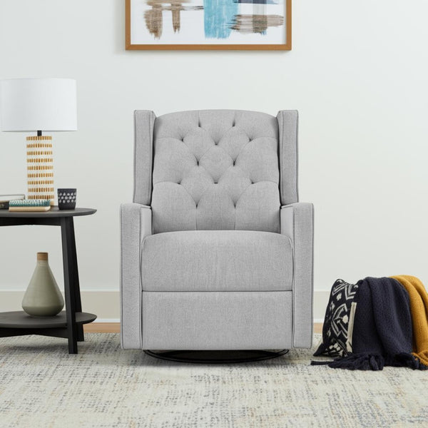 HomeRoots 37" Gray Tufted Wingback Recliner Chair - Swivel, Glide & Manual Recline for Ultimate Comfort! 530210