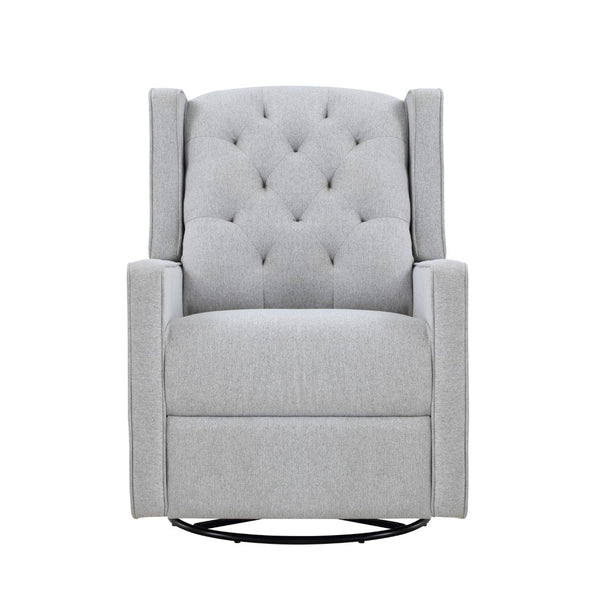 Homeroots 37" Gray Fabric Manual Recliner Chair - Stylish Tufted Wingback With Swivel & Glide Comfort   530210