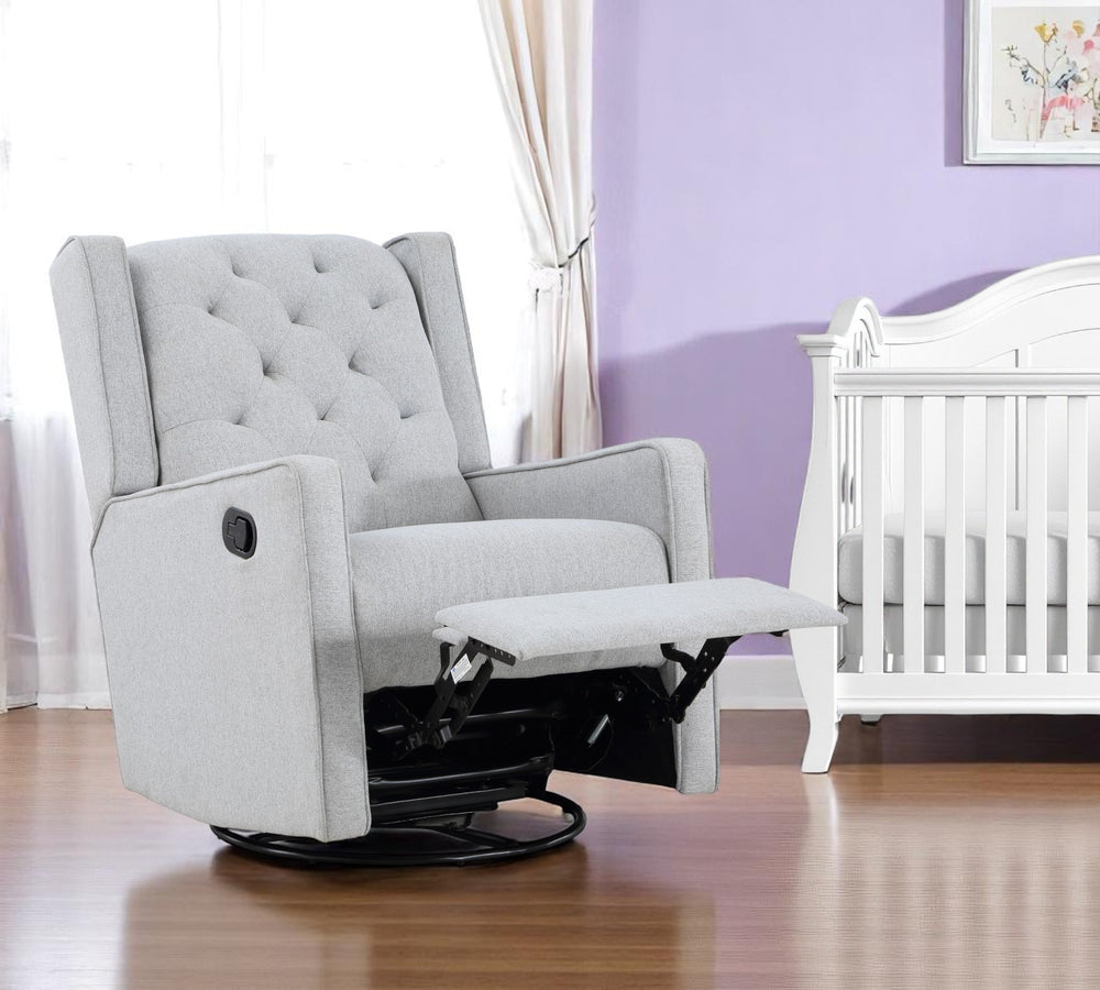 Homeroots 37" Gray Fabric Manual Recliner Chair - Stylish Tufted Wingback With Swivel & Glide Comfort   530210