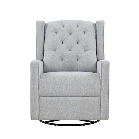 Homeroots 37" Gray Fabric Manual Recliner Chair - Stylish Tufted Wingback With Swivel & Glide Comfort   530210