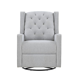 Homeroots 37" Gray Fabric Manual Recliner Chair - Stylish Tufted Wingback With Swivel & Glide Comfort   530210