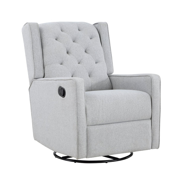 Homeroots 37" Gray Fabric Manual Recliner Chair - Stylish Tufted Wingback With Swivel & Glide Comfort   530210