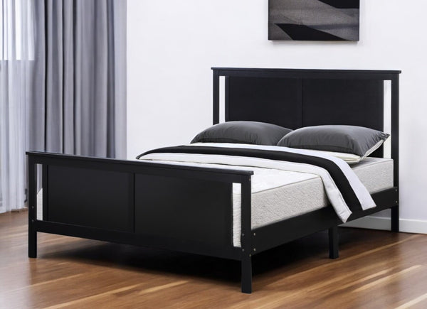 HomeRoots Black Reversible Solid Wood Full Bed Frame – Dual-Tone Walnut & Black Finish for Modern Elegance 530211