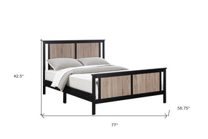 HomeRoots Black Reversible Solid Wood Full Bed Frame – Dual-Tone Walnut & Black Finish for Modern Elegance 530211