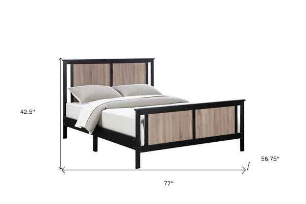 HomeRoots Black Reversible Solid Wood Full Bed Frame – Dual-Tone Walnut & Black Finish for Modern Elegance 530211