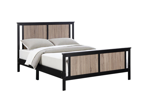 HomeRoots Black Reversible Solid Wood Full Bed Frame – Dual-Tone Walnut & Black Finish for Modern Elegance 530211