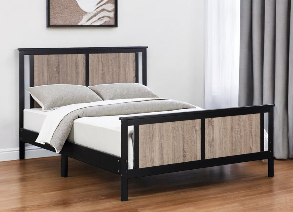 HomeRoots Black Reversible Solid Wood Full Bed Frame – Dual-Tone Walnut & Black Finish for Modern Elegance 530211