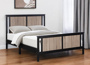 HomeRoots Black Reversible Solid Wood Full Bed Frame – Dual-Tone Walnut & Black Finish for Modern Elegance 530211