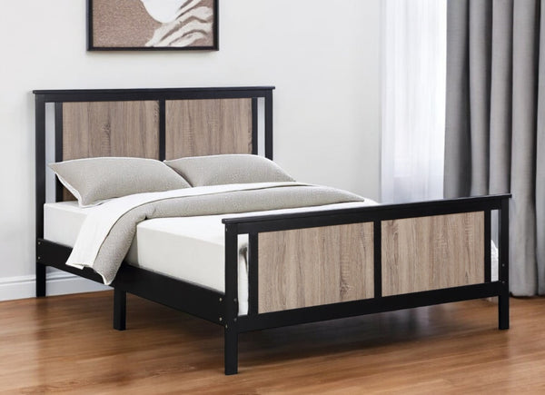 HomeRoots Black Reversible Solid Wood Full Bed Frame – Dual-Tone Walnut & Black Finish for Modern Elegance 530211