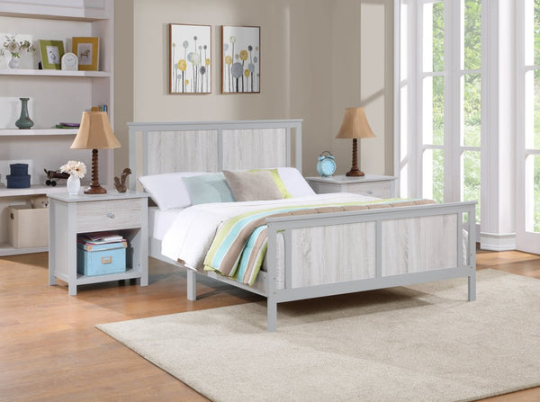 HomeRoots Gray Reversible Inlaid Panels Full Bed Frame - Solid Wood Design with Dual Finish for Versatile Style 530212