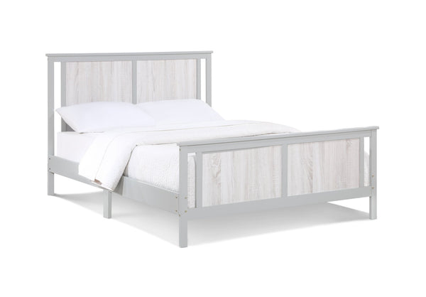HomeRoots Gray Reversible Inlaid Panels Full Bed Frame - Solid Wood Design with Dual Finish for Versatile Style 530212