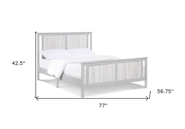 HomeRoots Gray Reversible Inlaid Panels Full Bed Frame - Solid Wood Design with Dual Finish for Versatile Style 530212