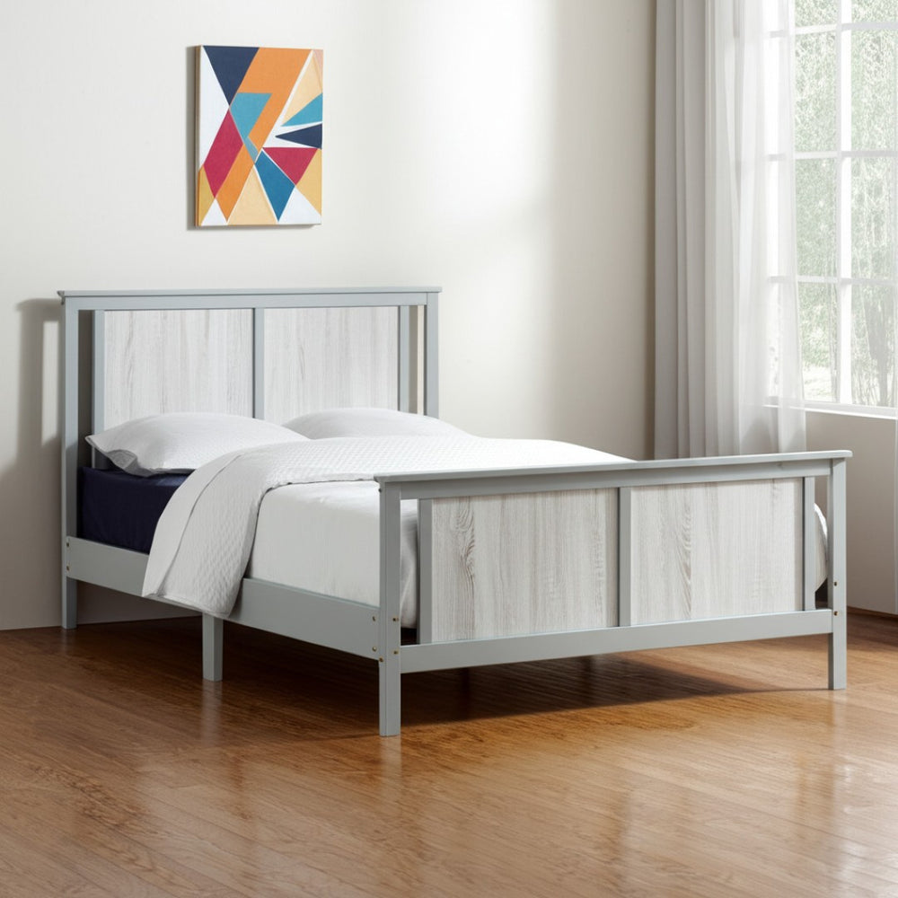 HomeRoots Gray Reversible Inlaid Panels Full Bed Frame - Solid Wood Design with Dual Finish for Versatile Style 530212