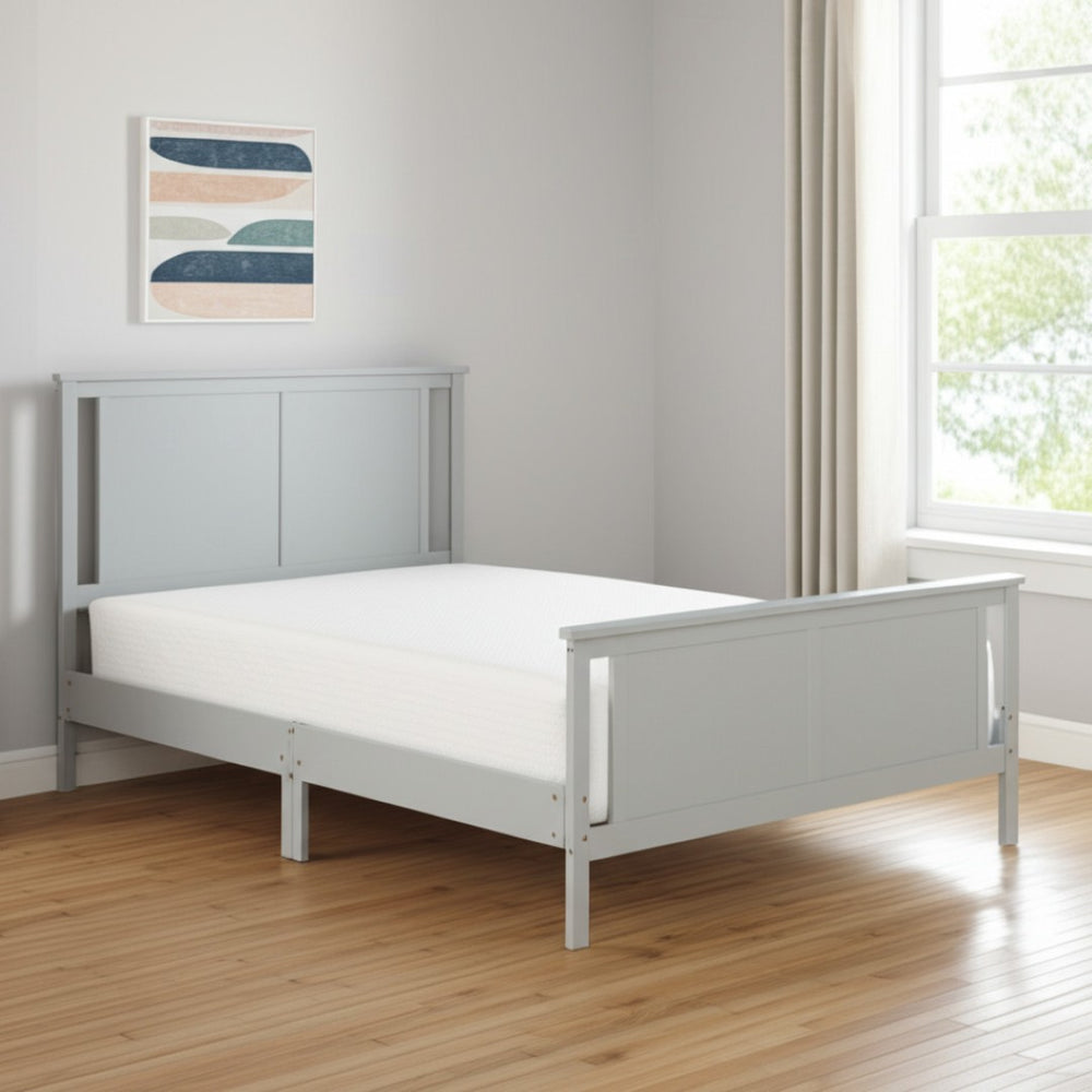 HomeRoots Gray Reversible Inlaid Panels Full Bed Frame - Solid Wood Design with Dual Finish for Versatile Style 530212