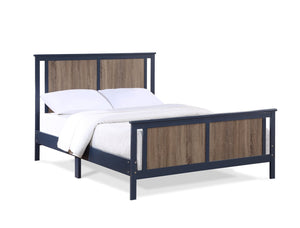 HomeRoots Blue Reversible Inlaid Panels Solid Wood Full Bed Frame – Modern Design, Durable, Versatile Style! 530213
